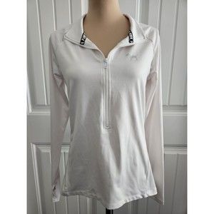 PINK Victoria's Secret White Half-Zip Pullover Top with Logo Trim